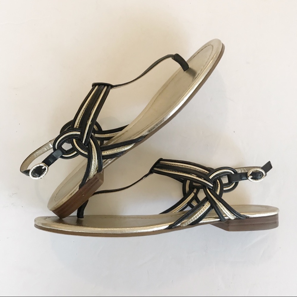 IVANKA TRUMP FLAT SANDALS/BLACK AND GOLD/SIZE 7.5